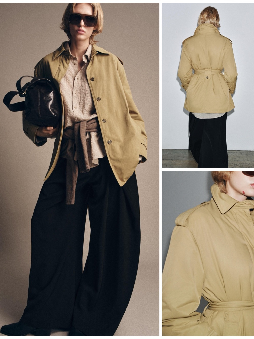 ZARA ~ ZW COLLECTION elongated down jacket with a belt